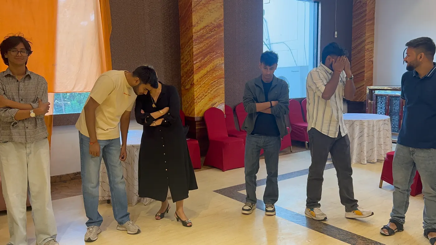 Colleagues mid-game during a team activity